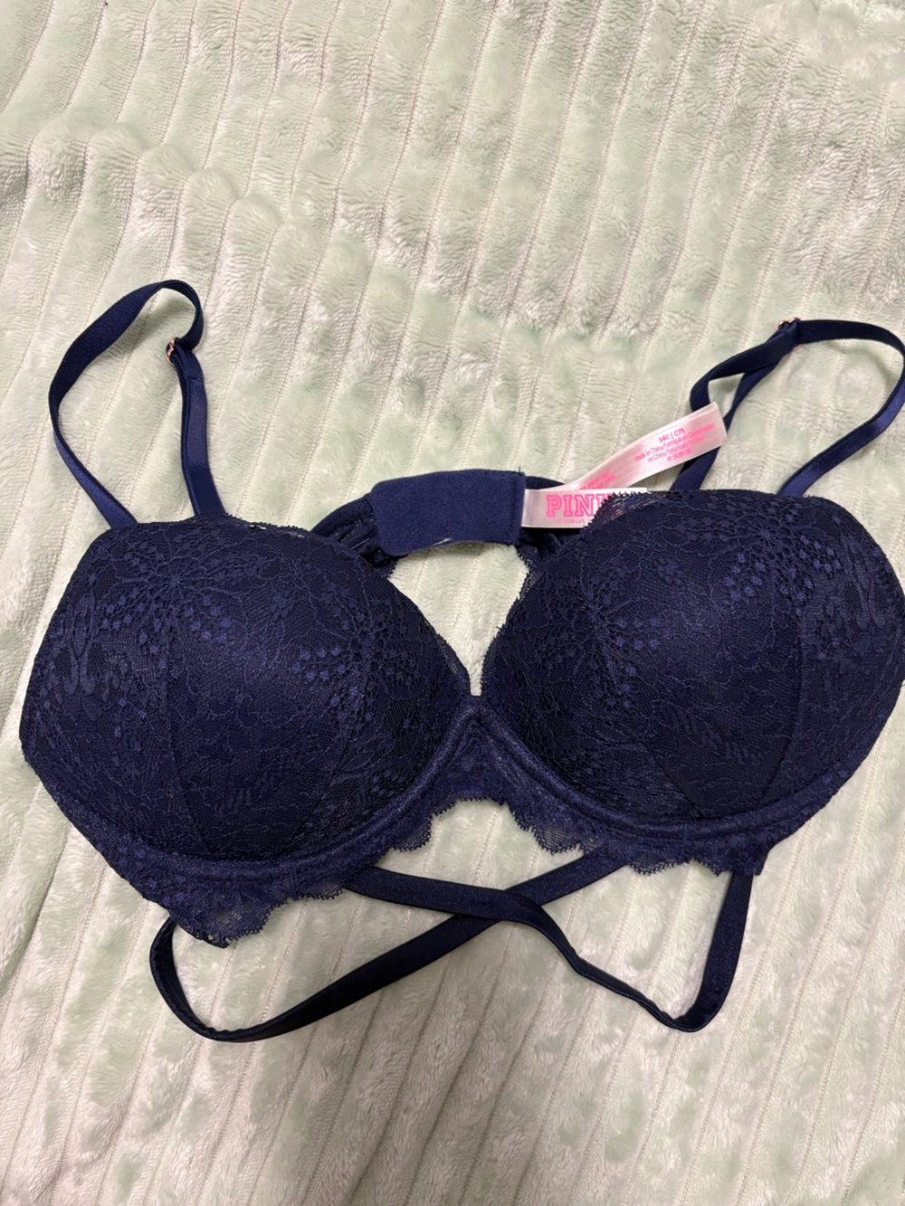 PINK Victoria's Secret Navy Lace Push-Up Bra